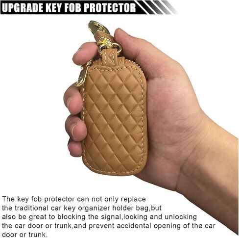 Car Key Case, Universal Vehicle Genuine Leather Key Fob Cover, Remote Car Key Holder with Metal Hook, Car Keyring Zipper Bag (Black) in Saudi Arabia