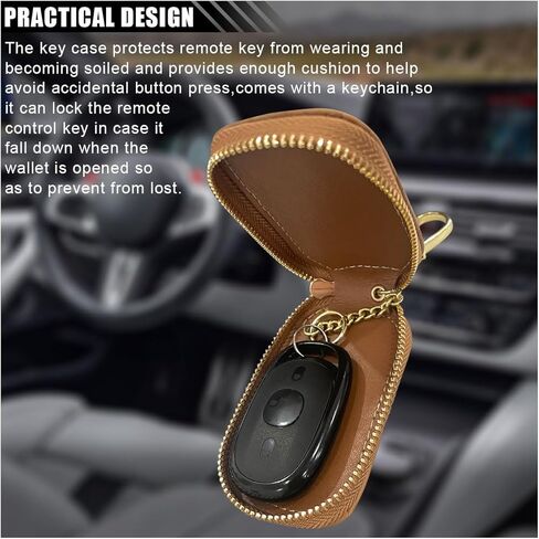 Car Key Case, Universal Vehicle Genuine Leather Key Fob Cover, Remote Car Key Holder with Metal Hook, Car Keyring Zipper Bag (Black) in Saudi Arabia