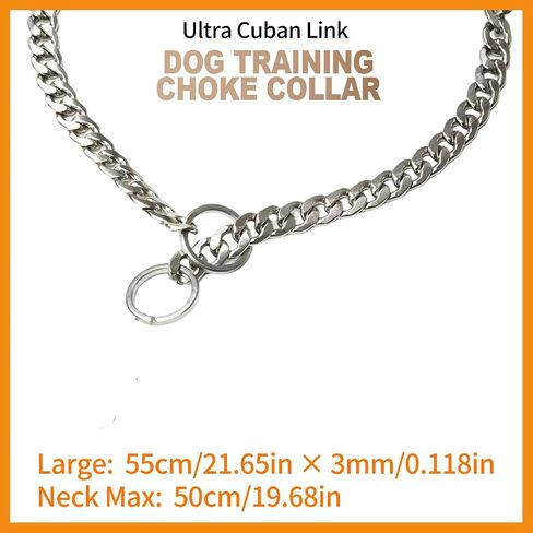 Luxury Flat Chain Design Professional Training Chain Collar, Stainless Steel Dog Training Collar, Professional Flat Chain Design, Mirror Polished (XX-Large：25.6in x 5mm(Neck max 24in)) in Saudi Arabia