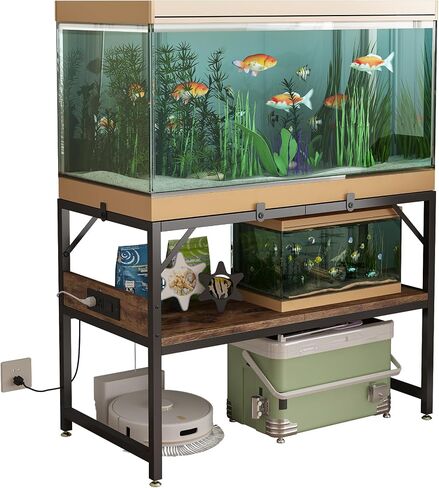 Modern 20 Gallon Fish Tank Stand for Home Office, 2-Tier Aquarium Stand with Shelf for Storage, Fish Tank Table 24" x 12" x 21", Ideal for Breeder Tanks, and Reptile Terrariums, Rustic Brown in Saudi Arabia