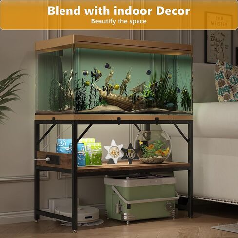 Modern 20 Gallon Fish Tank Stand for Home Office, 2-Tier Aquarium Stand with Shelf for Storage, Fish Tank Table 24" x 12" x 21", Ideal for Breeder Tanks, and Reptile Terrariums, Rustic Brown in Saudi Arabia