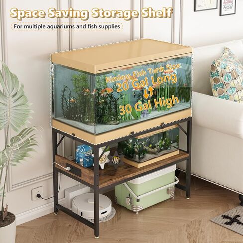 Modern 20 Gallon Fish Tank Stand for Home Office, 2-Tier Aquarium Stand with Shelf for Storage, Fish Tank Table 24" x 12" x 21", Ideal for Breeder Tanks, and Reptile Terrariums, Rustic Brown in Saudi Arabia