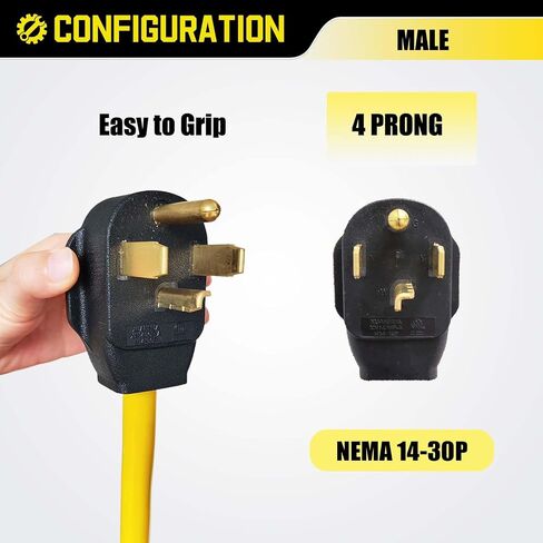 NEMA 10-30P to 14-50R EV Charger Adapter, 220V Dryer Plug Adapter 3 Prong to 4 Prong 30 Amp to 50 Amp, Compatible with Tesla, Female with Grip Handle in Saudi Arabia