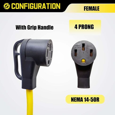 NEMA 10-30P to 14-50R EV Charger Adapter, 220V Dryer Plug Adapter 3 Prong to 4 Prong 30 Amp to 50 Amp, Compatible with Tesla, Female with Grip Handle in Saudi Arabia