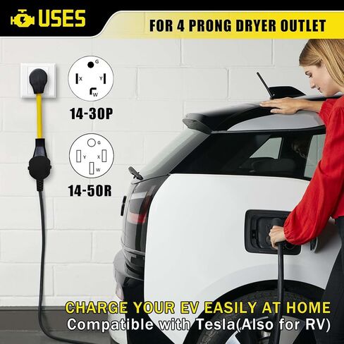 NEMA 10-30P to 14-50R EV Charger Adapter, 220V Dryer Plug Adapter 3 Prong to 4 Prong 30 Amp to 50 Amp, Compatible with Tesla, Female with Grip Handle in Saudi Arabia