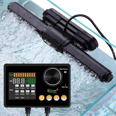 hygger Intelligent Wave Maker for Aquarium, Saltwater Freshwater Circulation Pump Adjustable 6 Waves/Night/Feed/Wireless Connection Mode, Magnetic Holder Display Controller Memory Function (25W) in Kuwait