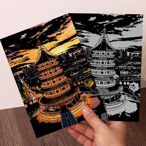 DESINIK Scratch Painting Art Kit - Family-Friendly Crafts for Adults & Kids, DIY Craft Kit with 4 Tools & 8 Sheets,City Series Creative Gifts(A5) in Kuwait