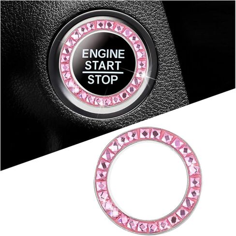 Bling Car Engine Start Stop Ring, Crystal Rhinestone Vehicle Push Start Button Sticker, Sparkling Key Ignition Knob Ring Decoration Decal, Universal Automotive Interior Accessories (Black) in Saudi Arabia