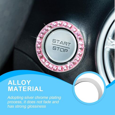 Bling Car Engine Start Stop Ring, Crystal Rhinestone Vehicle Push Start Button Sticker, Sparkling Key Ignition Knob Ring Decoration Decal, Universal Automotive Interior Accessories (Black) in Saudi Arabia