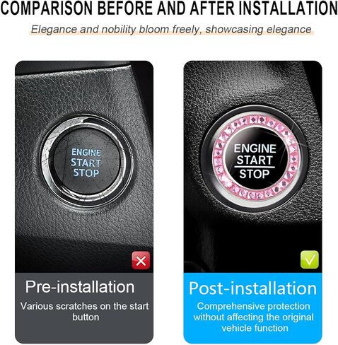 Bling Car Engine Start Stop Ring, Crystal Rhinestone Vehicle Push Start Button Sticker, Sparkling Key Ignition Knob Ring Decoration Decal, Universal Automotive Interior Accessories (Black) in Saudi Arabia