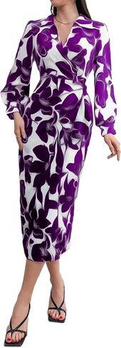 Women's Casual Button Up Elegant Print Tie Waist A-Line Midi Shirt Dress in Saudi Arabia