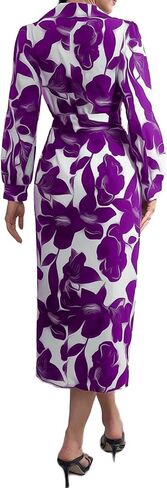 Women's Casual Button Up Elegant Print Tie Waist A-Line Midi Shirt Dress in Saudi Arabia