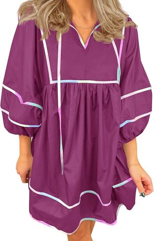 جرس Cicy Womens Babydoll Mini Dresses 3/4 Puff Sleeve v Dritc Dress Dress in Kuwait