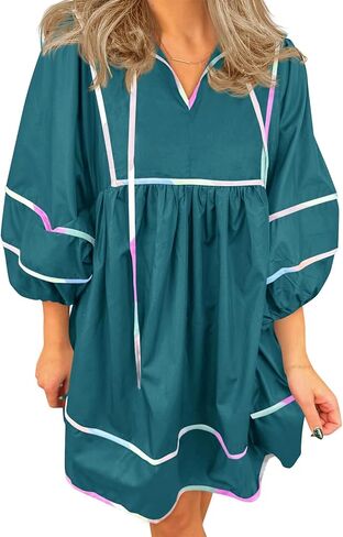 جرس Cicy Womens Babydoll Mini Dresses 3/4 Puff Sleeve v Dritc Dress Dress in Kuwait