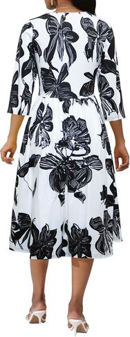 Women's Casual Button Up Elegant Print Tie Waist A-Line Midi Shirt Dress in Saudi Arabia