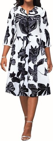 Women's Casual Button Up Elegant Print Tie Waist A-Line Midi Shirt Dress in Saudi Arabia