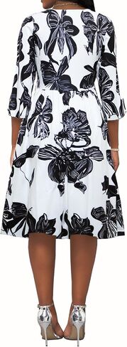 Women's Casual Button Up Elegant Print Tie Waist A-Line Midi Shirt Dress in Saudi Arabia