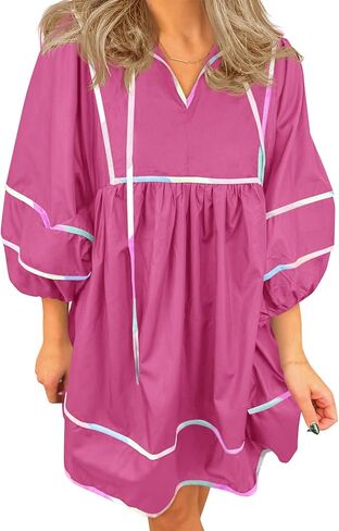 جرس Cicy Womens Babydoll Mini Dresses 3/4 Puff Sleeve v Dritc Dress Dress in Kuwait