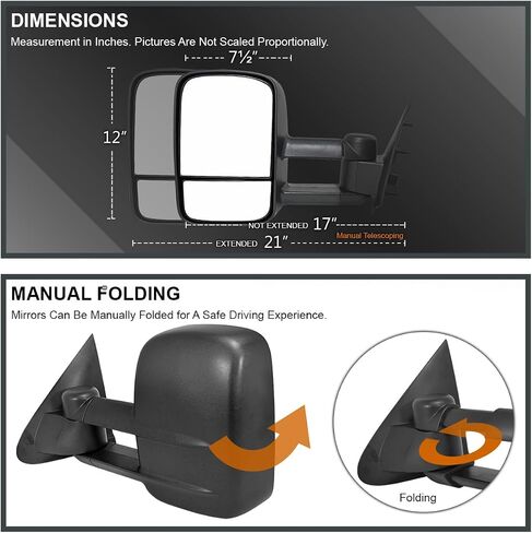 Spec-D Tuning Black Power Telescoping Side Towing Mirrors Compatible with 1997-2003 Ford F150 Light Duty Left + Right Pair in Saudi Arabia