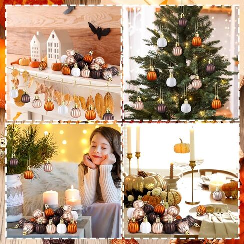 36 Pcs Fall Pumpkin Hanging Ornament Thanksgiving Pumpkin Tree Decorations Mini Pumpkin Ball Decorations Farmhouse Fall Ornaments for Small Tree for Autumn Thanksgiving Halloween Christmas in Saudi Arabia
