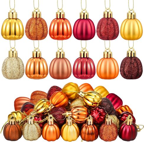 36 Pcs Fall Pumpkin Hanging Ornament Thanksgiving Pumpkin Tree Decorations Mini Pumpkin Ball Decorations Farmhouse Fall Ornaments for Small Tree for Autumn Thanksgiving Halloween Christmas in Saudi Arabia