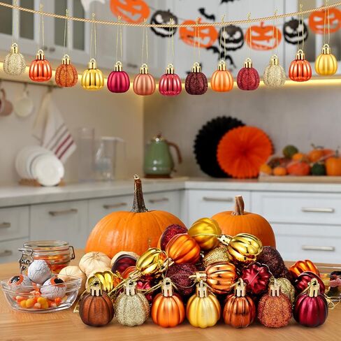 36 Pcs Fall Pumpkin Hanging Ornament Thanksgiving Pumpkin Tree Decorations Mini Pumpkin Ball Decorations Farmhouse Fall Ornaments for Small Tree for Autumn Thanksgiving Halloween Christmas in Saudi Arabia