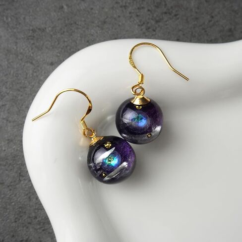 خطافات أذن مجرة ​​المصنوعة يدويًا - تصميم كوكب مصنوع يدويًا مع مسارات النجوم المعدنية ، والمجوهرات الإبداعية للنساء ، وهدية فريدة لمحبي علم الفلك in Kuwait