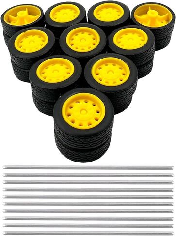 20PCS Toy Car Small Wheels 21mm Model Car Rubber Tire Wheels with 10PCS Shaft Round Rod Axles for RC Car Truck Robot DIY Model Toy Building Accessories (2x7x21mm) in Kuwait