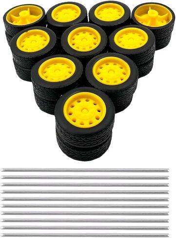 20PCS Toy Car Small Wheels 21mm Model Car Rubber Tire Wheels with 10PCS Shaft Round Rod Axles for RC Car Truck Robot DIY Model Toy Building Accessories (2x7x21mm) in Kuwait