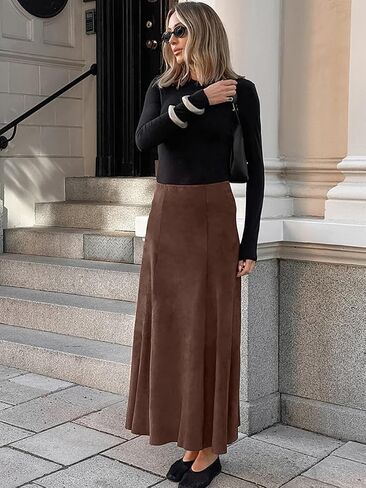 Utcoco Womens Faux Suede Maxi Skirt Elegant High High in Saudi Arabia