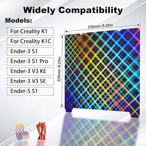 Ideaformer Smooth PEW PES Build Plate for Creality K1/K1C/Ender 3 S1/Pro/Ender 5 S1/Ender 3 V3 KE/SE, Flexible Rainbow Gear+Rainbow Plaid Spring Steel Sheet No Magnetic Surface Plate 235x235mm in Saudi Arabia