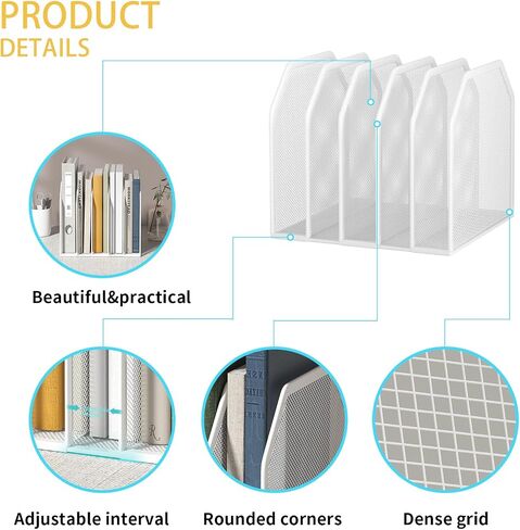 Metal 7-Section File Folder Organizer for Desk | Vertical Office File Holder | Heavy-Duty Mesh Document Sorter for Books, Binders, Laptops | Black Desk Organizer (12.8"x8.5"x7.9") in Kuwait