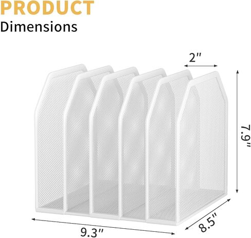 Metal 7-Section File Folder Organizer for Desk | Vertical Office File Holder | Heavy-Duty Mesh Document Sorter for Books, Binders, Laptops | Black Desk Organizer (12.8"x8.5"x7.9") in Kuwait