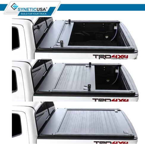 Syneticusa MR قابلة للسحب سرير الشاحنة الصلبة تغطية Tonneau Cover T-slot Rails يناسب 2016-2025 Toyota Tacoma 6ft Box مسحوق مطلي باللون الأسود الأسود ماء in Kuwait
