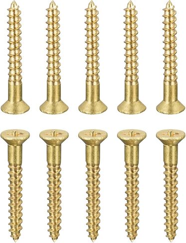 M2.5x16mm(DxL) Brass Phillips Wood Screws - 30Pack - Good for Wood Crafts, Furniture - Countersunk Head Self-Tapping Screw - Brass Tone in Saudi Arabia