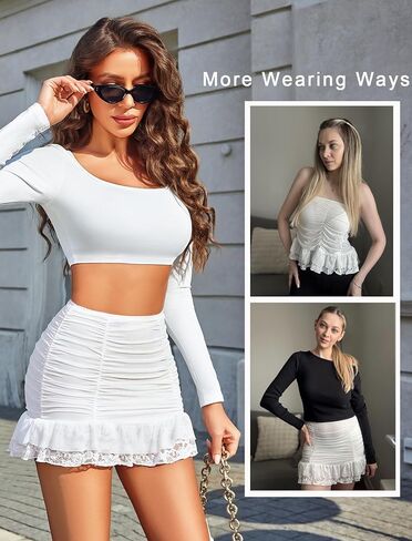 Avidlove Women's Sexy Skirt Ruched Bodycon Double Layer Casual Mini Skirt in Saudi Arabia