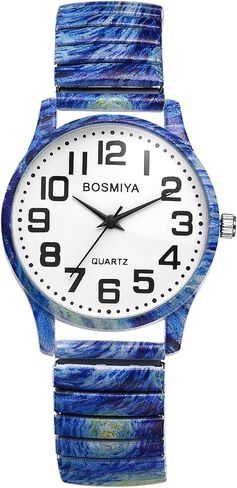 Avaner Women's Elastic Wrist Watches: Painting Printed Stretch Strap Big Number Analog Quartz Easy Reader Bracelet Bangle Watches in Saudi Arabia