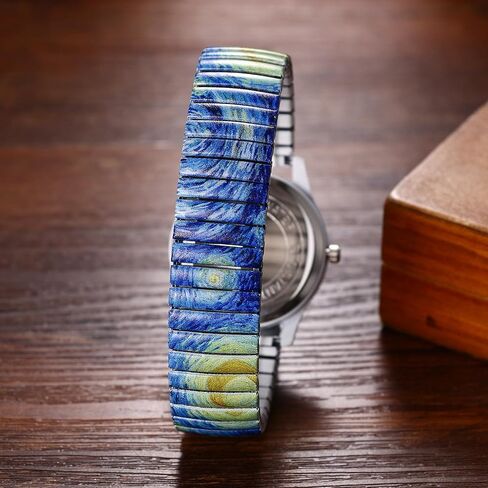 Avaner Women's Elastic Wrist Watches: Painting Printed Stretch Strap Big Number Analog Quartz Easy Reader Bracelet Bangle Watches in Saudi Arabia