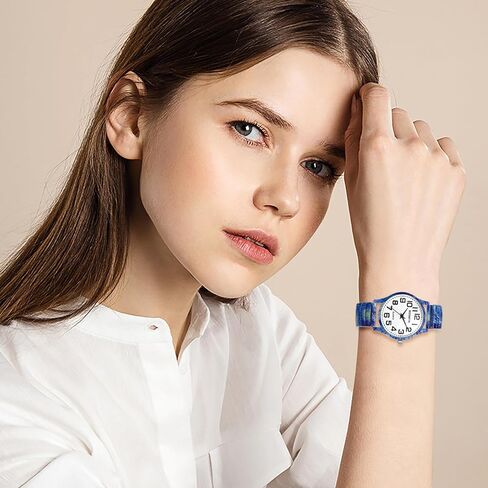 Avaner Women's Elastic Wrist Watches: Painting Printed Stretch Strap Big Number Analog Quartz Easy Reader Bracelet Bangle Watches in Saudi Arabia