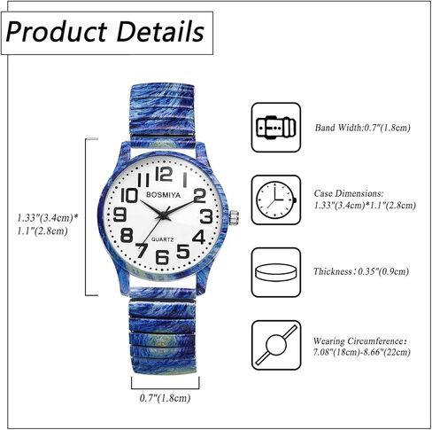 Avaner Women's Elastic Wrist Watches: Painting Printed Stretch Strap Big Number Analog Quartz Easy Reader Bracelet Bangle Watches in Saudi Arabia