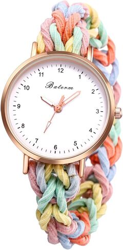 JewelryWe Womens Stretch Band Watches: Analog Quartz Elastic Watch Colorful Weave Rope Expansion Band Wristwatch in Kuwait