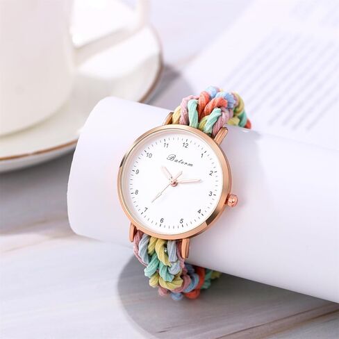 JewelryWe Womens Stretch Band Watches: Analog Quartz Elastic Watch Colorful Weave Rope Expansion Band Wristwatch in Kuwait