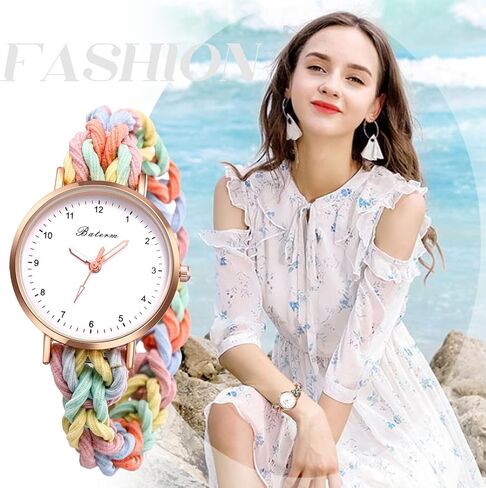 JewelryWe Womens Stretch Band Watches: Analog Quartz Elastic Watch Colorful Weave Rope Expansion Band Wristwatch in Kuwait