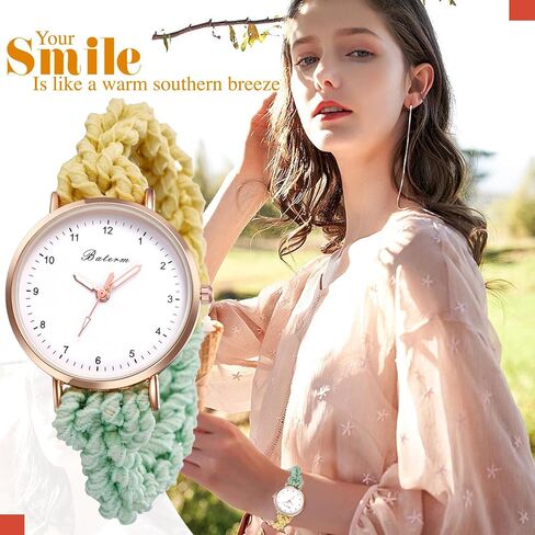 JewelryWe Womens Stretch Band Watches: Analog Quartz Elastic Watch Colorful Weave Rope Expansion Band Wristwatch in Kuwait