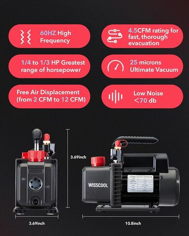 Vacuum Pump for HVAC, 1 Stage Air Conditioning Vacuum Pump for R12 R22 R134a R410a System, 1/4HP 25 Microns, With Oil (3.5 CFM) in Kuwait
