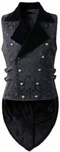 Mens Vest Waistcoat Tailcoat Black Velvet Gothic Steampunk Victorian in Saudi Arabia