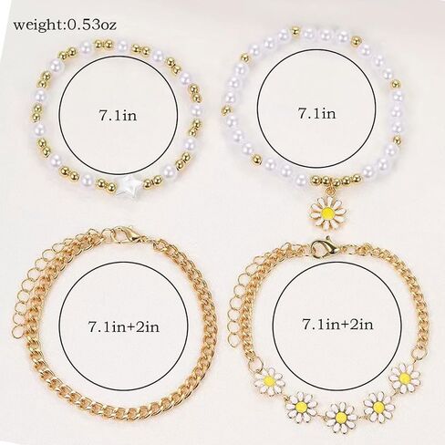 Gold Daisy Bracelet Set for Women White Pearl Stretch Beaded Bracelets Layered Daisy Strand Bracelet summer Boho Bracelets Jewelry Set in Saudi Arabia