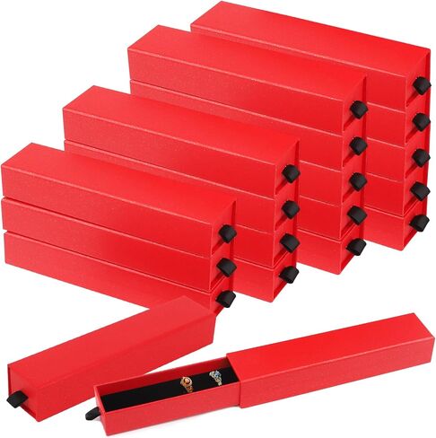 Jewelry Gift Box, 24 Pack Velvet Lined Drawer Style Box, Luxury Organizer for Necklace & Bracelet, Jewelry Packaging for Gift Giving, Elegant Jewelry Storage Box, 8.3x1.8x1.4 Inches (Red) in Kuwait