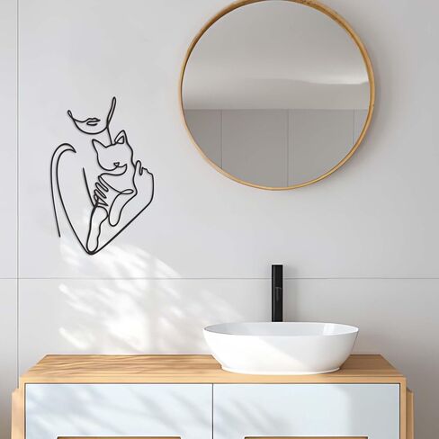 Rajukit Women & Cat Metal Wall Decor - Minimalist Wall Art for Bedroom Bather Bathroom Room Home Wall Decor in Kuwait