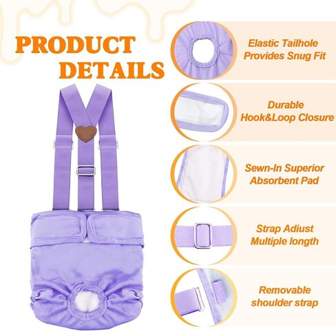 3 حفاضات كلب قابلة للغسل مع تعليق ، قابلة لإعادة الاستخدام الثابتة حفاضات السوطة السوبر أوتصات تسريدة للكلب الصغيرة المتوسطة الصغيرة في الدورة الحرارية-م. in Kuwait